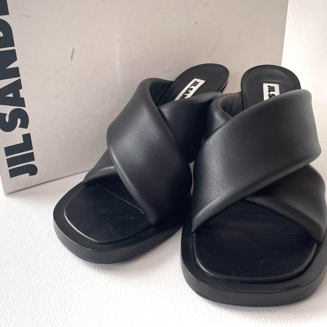 美品＊ジルサンダー ミュール クロスサンダル ブラック【38】