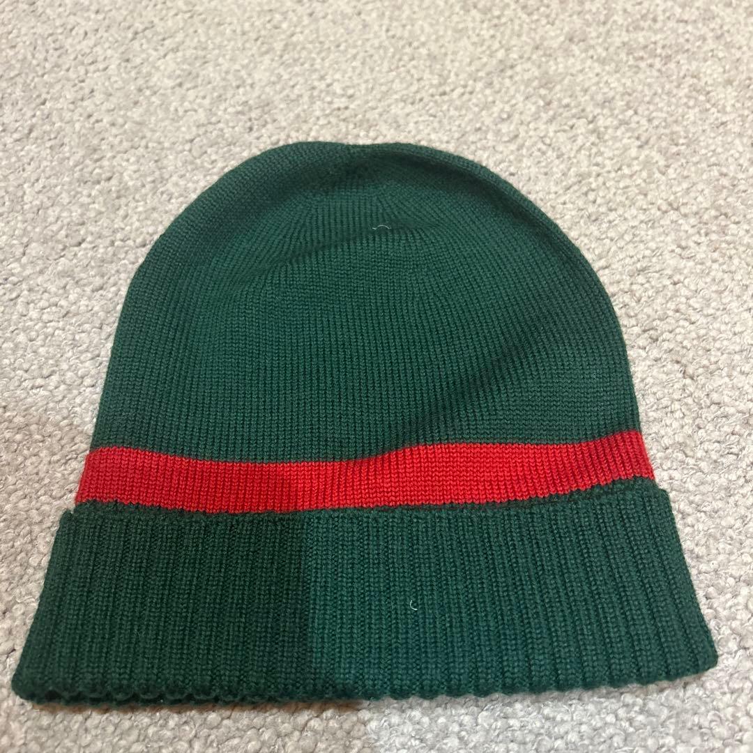 GUCCI ニット帽 グリーン／レッド　Mサイズ