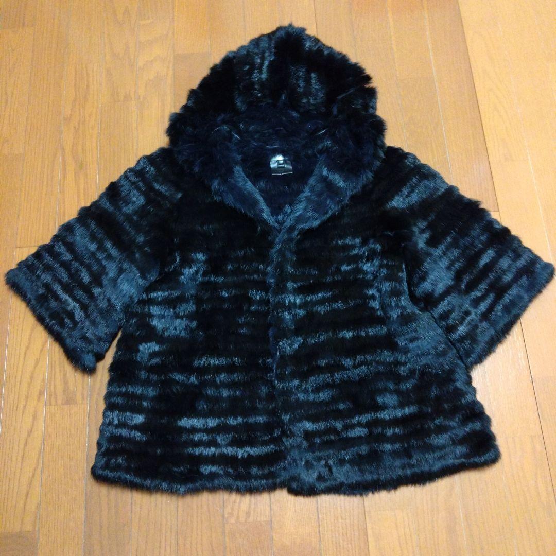 YVES SALOMONラビットファーコート フード付 36