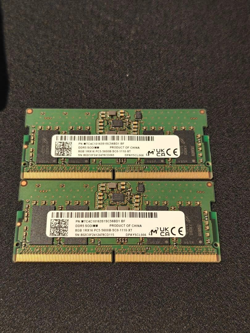 メモリー Micron DDR5 SODIMM 8GB x2 PC5-5600B