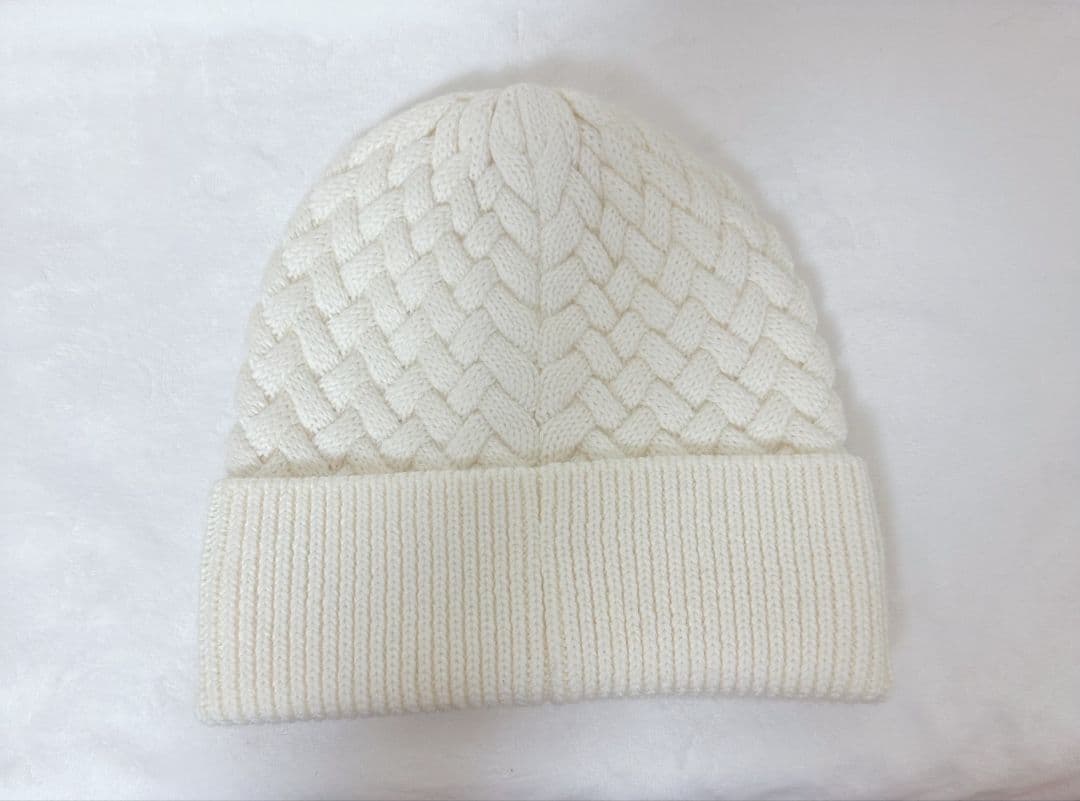 編み込みニット帽 ホワイト フリーサイズ