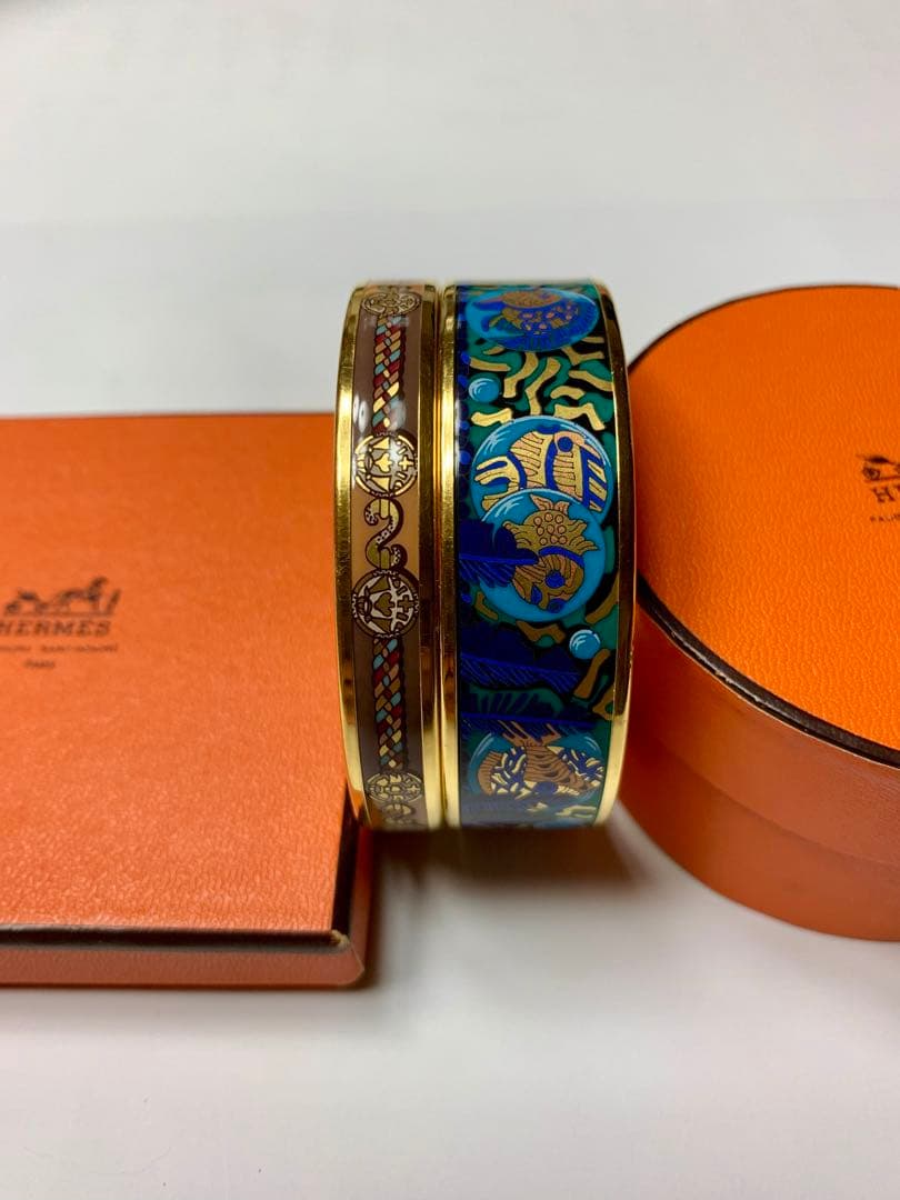 HERMES エルメス ワイドバングル エマイユ熱帯魚ブルー×ゴールド