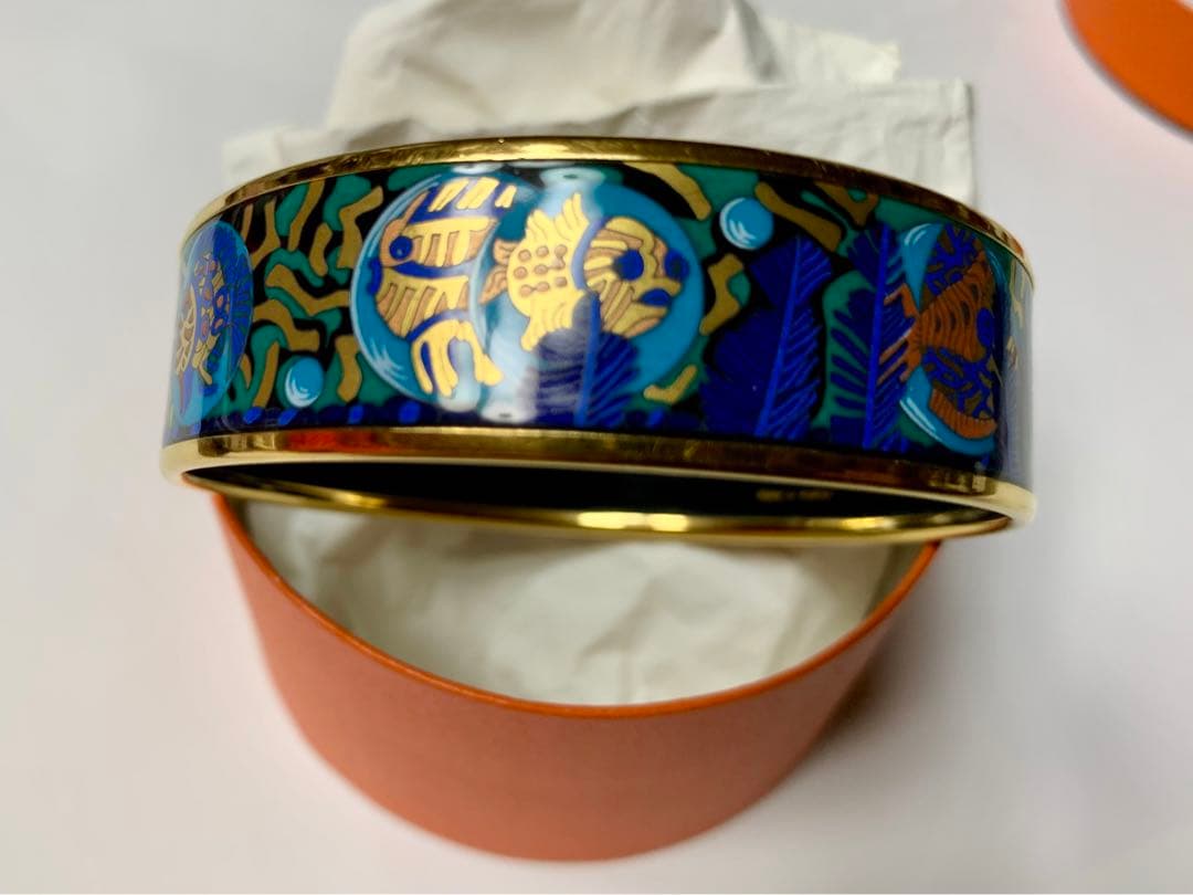 HERMES エルメス ワイドバングル エマイユ熱帯魚ブルー×ゴールド
