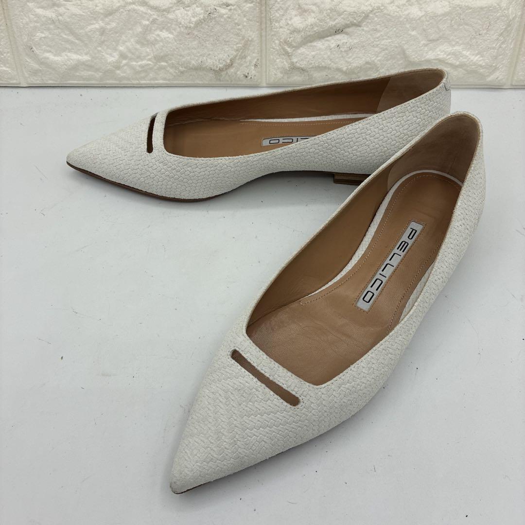 【美品】ペリーコ アネッリ ポインテッドトゥ フラットパンプス 36 ホワイト