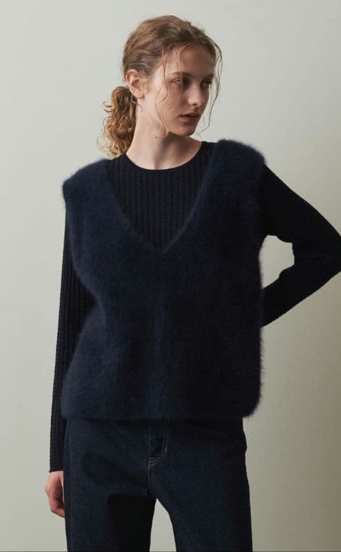 Steven Alan　オーストラリアンウール ミックス ニットベストネイビー