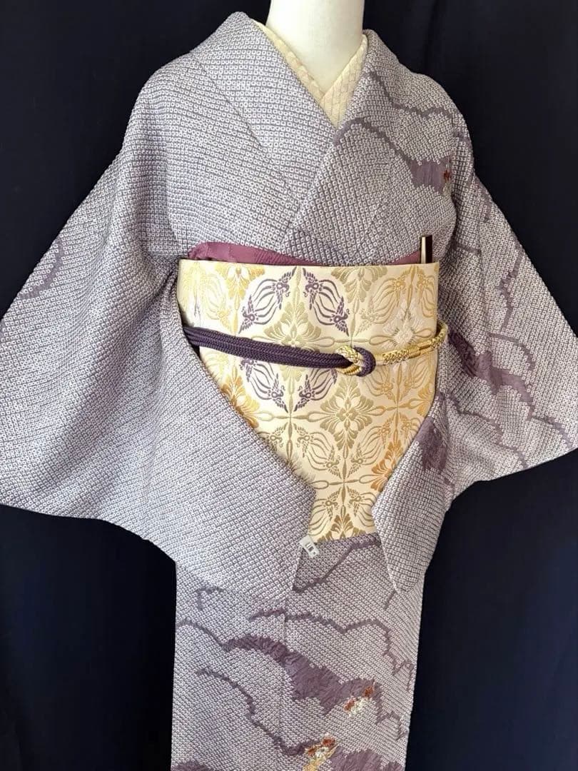 【訪問着】身丈お直し料金・補正着　疋田本鹿子総絞り 花柄日本刺繍　気品ある薄紫