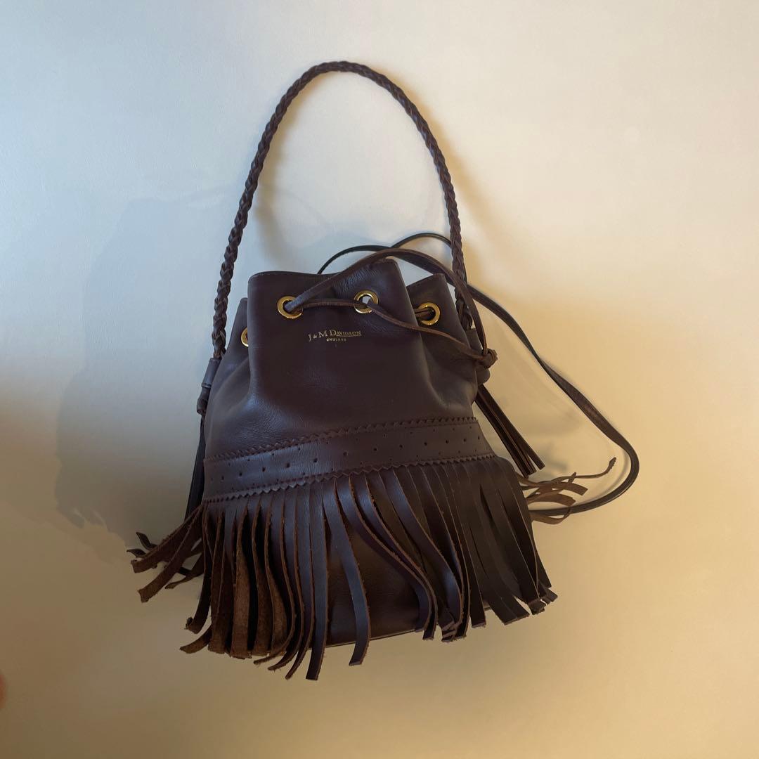 J&M DAVIDSON ブラウンフリンジバケットバッグ