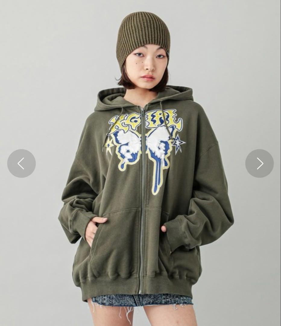 トップス X-girl BUTTERFLY ZIP UP HOODIE
