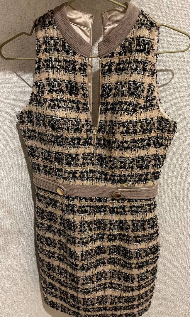 ツイードストライプハイネックドレス ローブドフルール