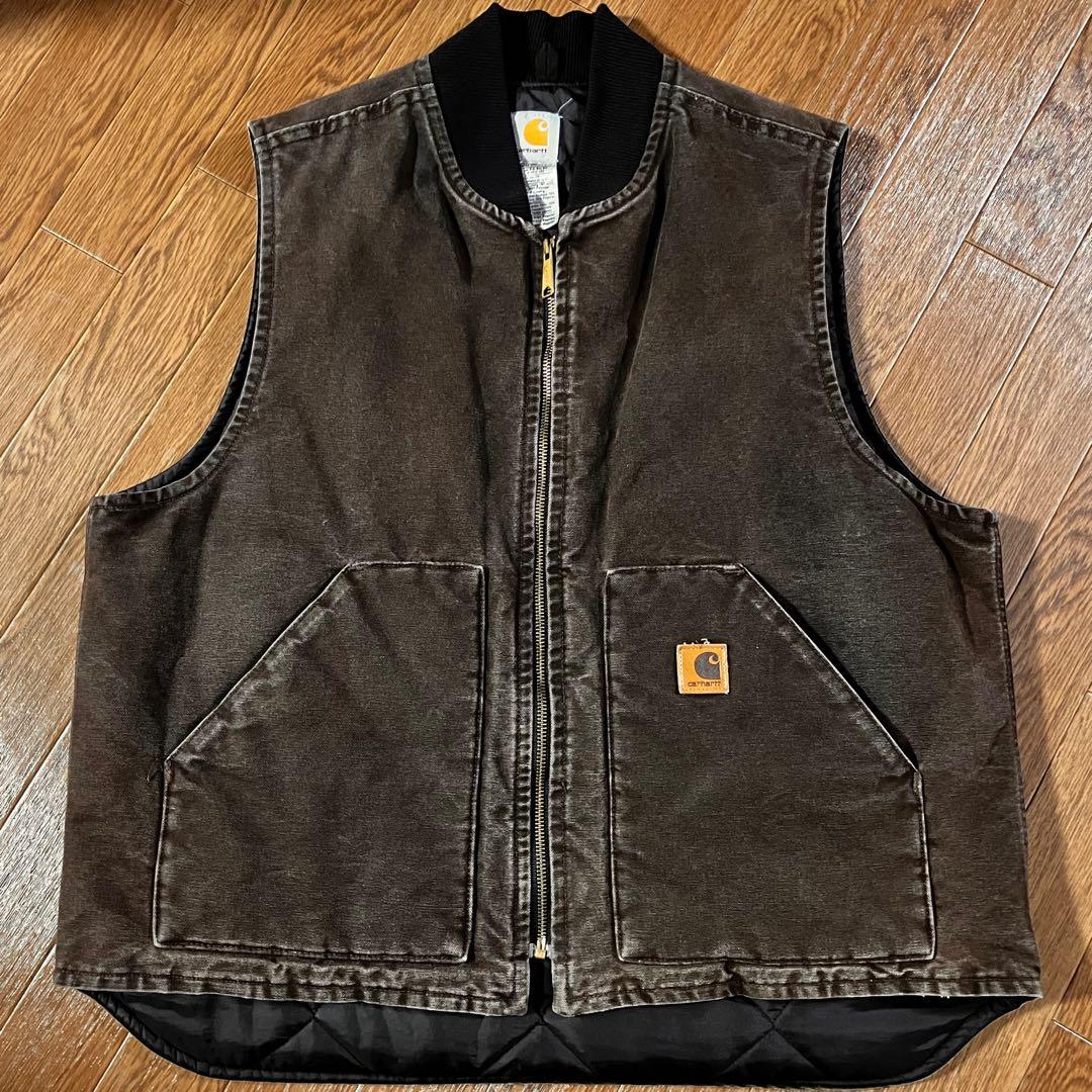 【強フェード】 00s カーハート V02 ダークブラウン ベスト USA XL