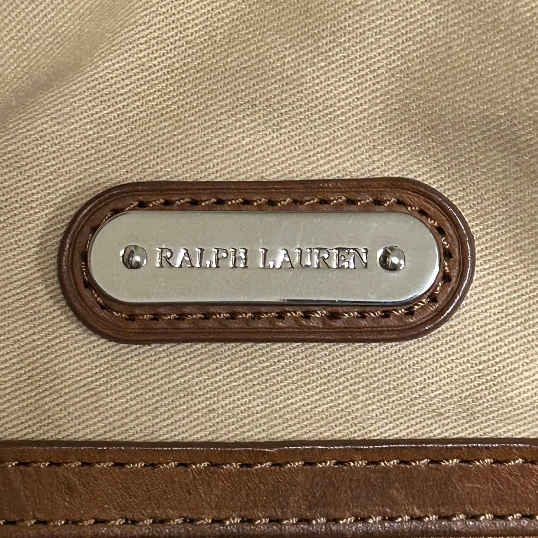 ラルフローレン　カーフ レザー コットン ニット 編み込みトートバッグ