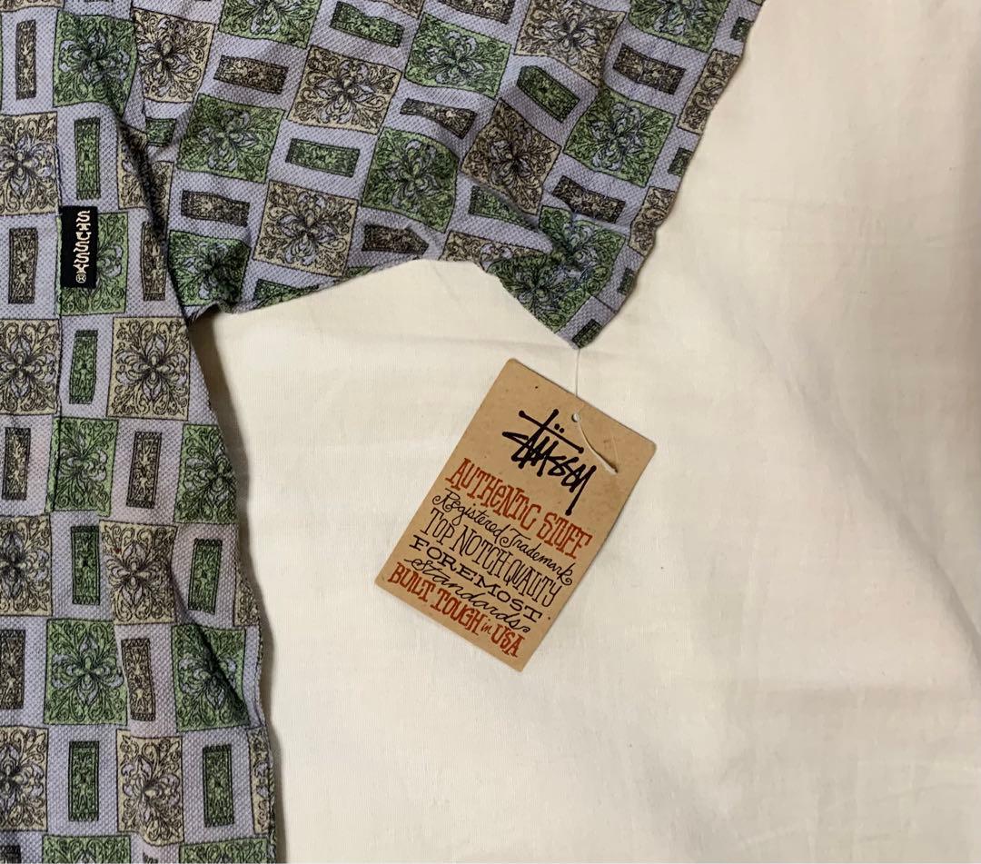 old STUSSY 総柄　シャツ　ヴィンテージ 白タグ　ステューシー　黒タグ