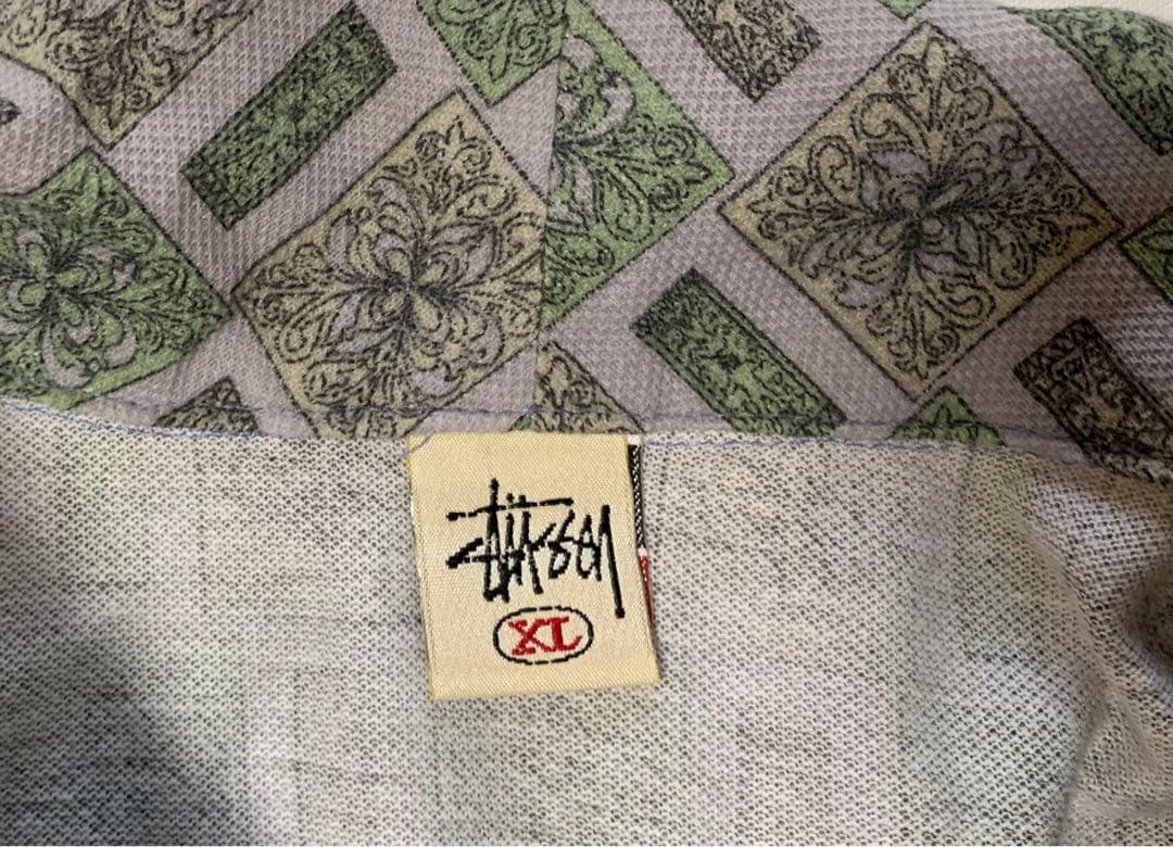 old STUSSY 総柄　シャツ　ヴィンテージ 白タグ　ステューシー　黒タグ