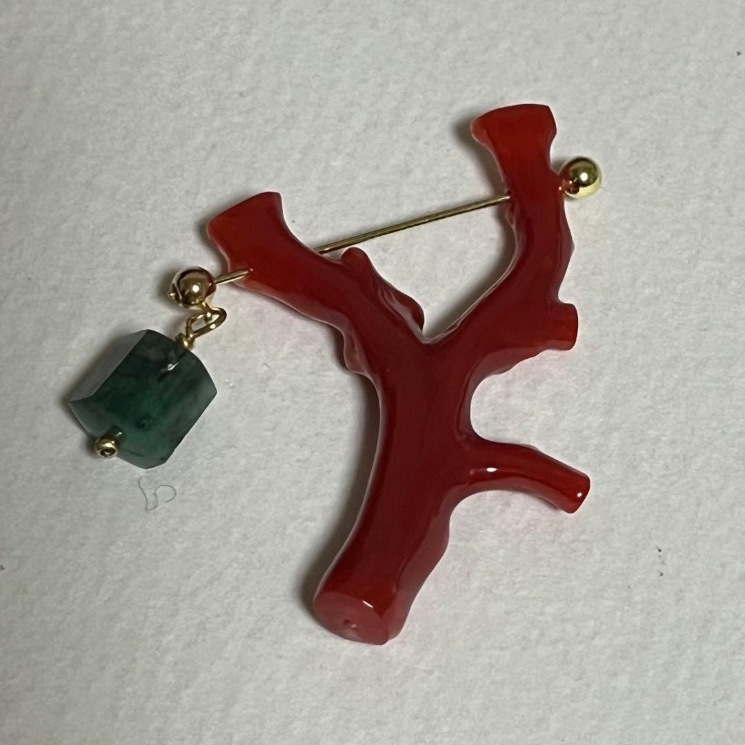 m*d様 monaka モナカジュエリー　ピアス　片耳　サンゴ　エメラルド　K1