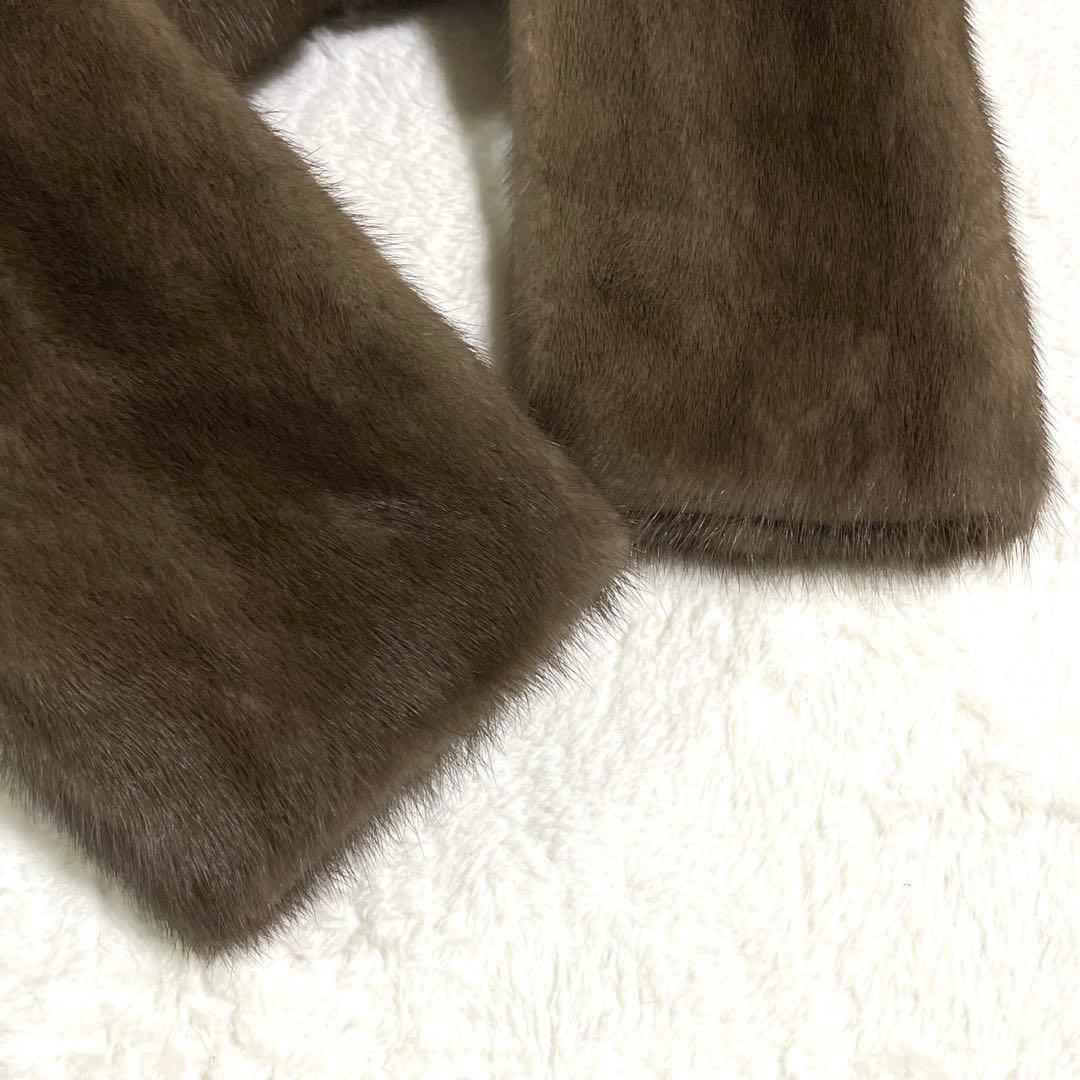 美品◎デミバフミンク ファーコート ベルト付き ポケット ブラウン系 MINK