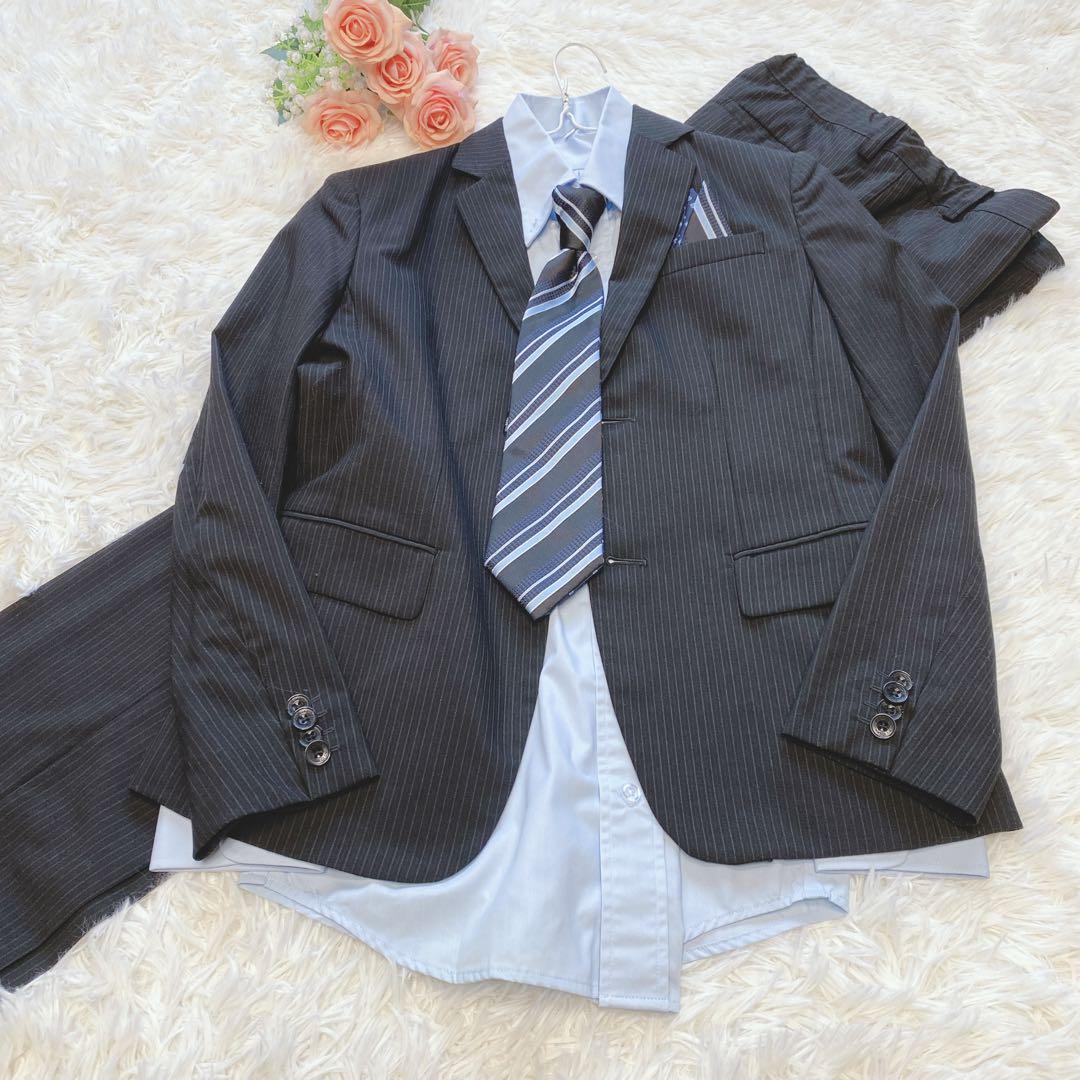 【160】美品　コムサイズム キッズスーツ5点セット ストライプ　卒業式