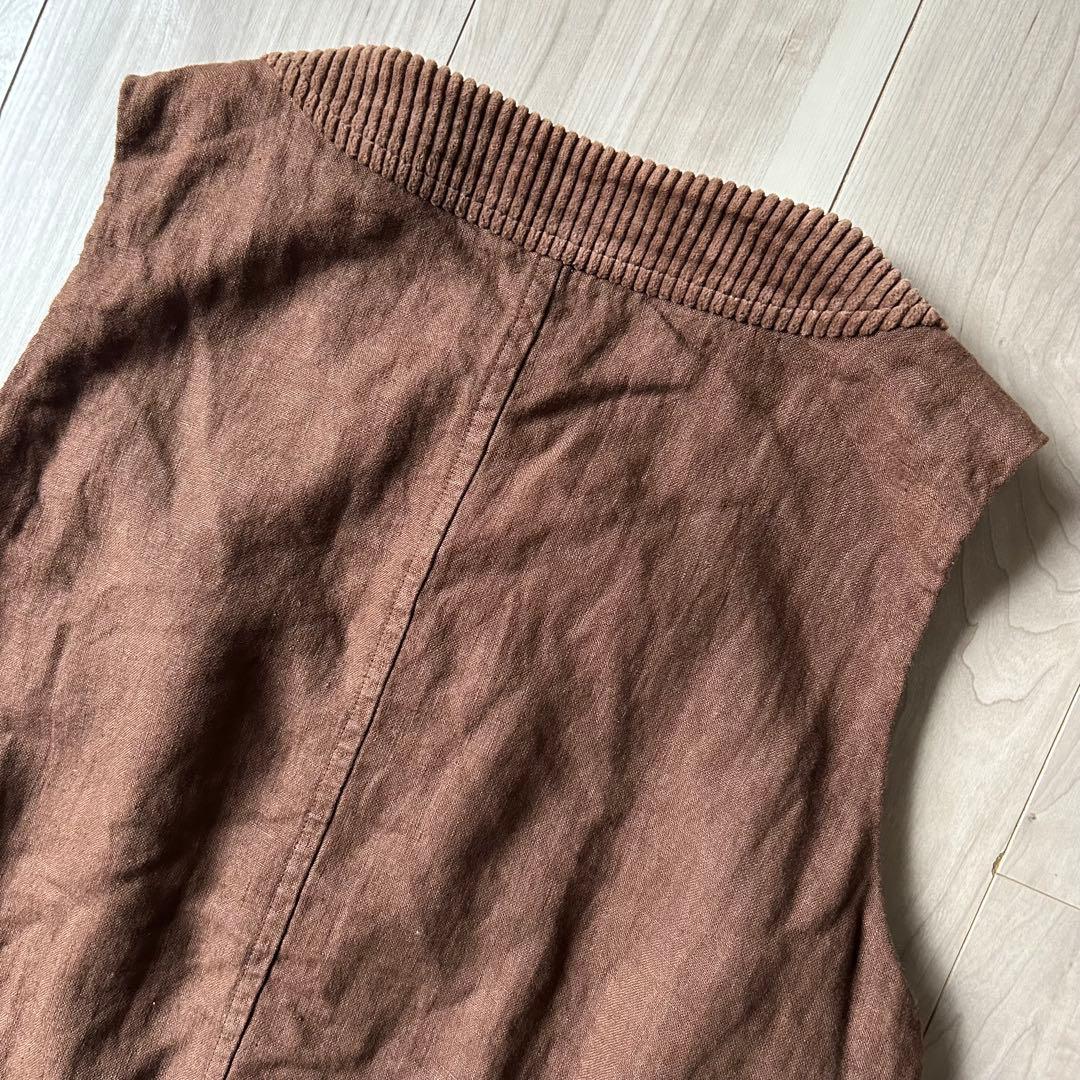 極美品＊nest Robe コットンコーデュロイハンティングベスト 後身頃リネン