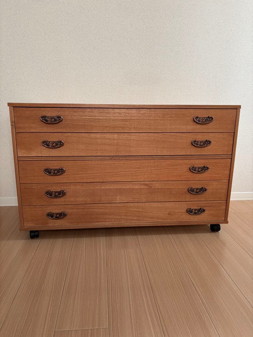 [スマイル]桐ダンス　チェスト5段　キャスター付き