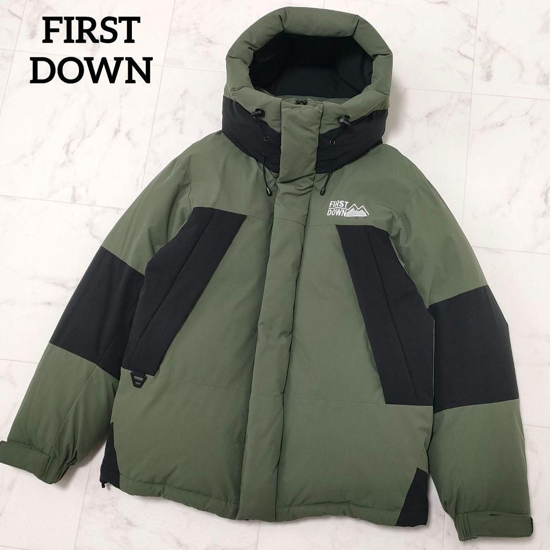 ファーストダウン　別注　パネルショートダウンジャケット　フード　カーキ　Mサイズ