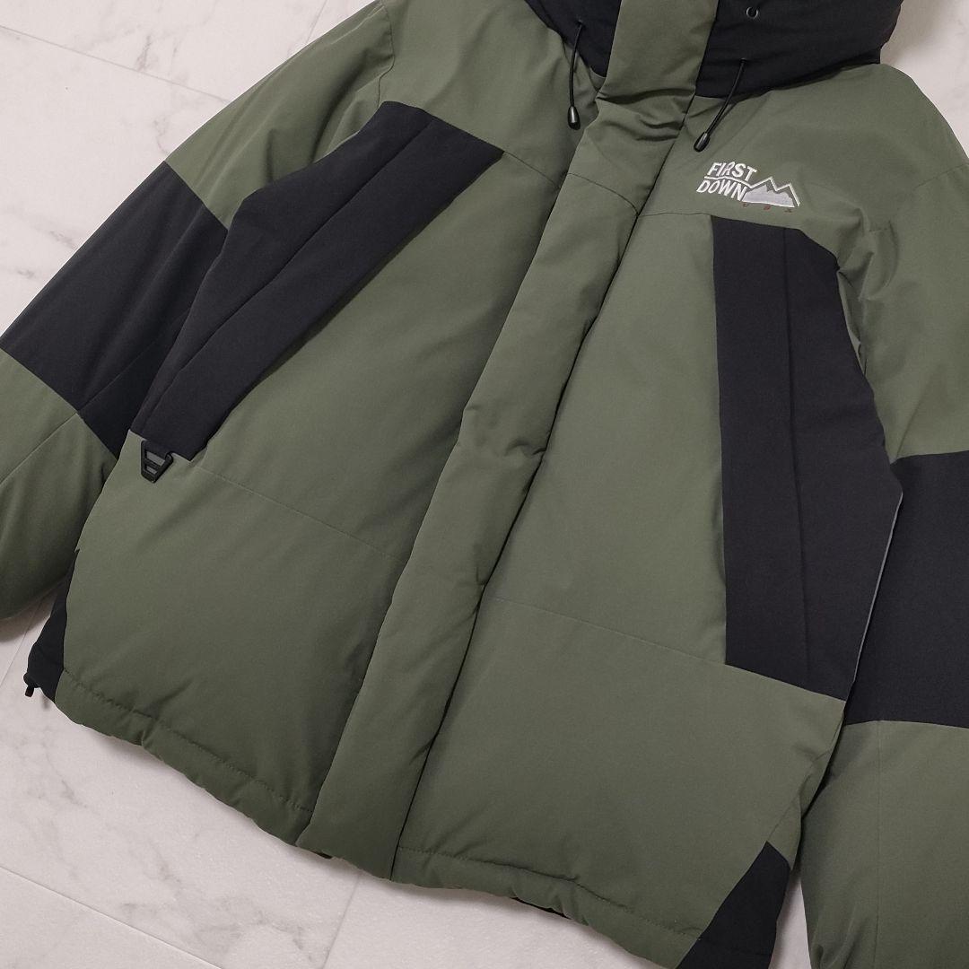 ファーストダウン　別注　パネルショートダウンジャケット　フード　カーキ　Mサイズ