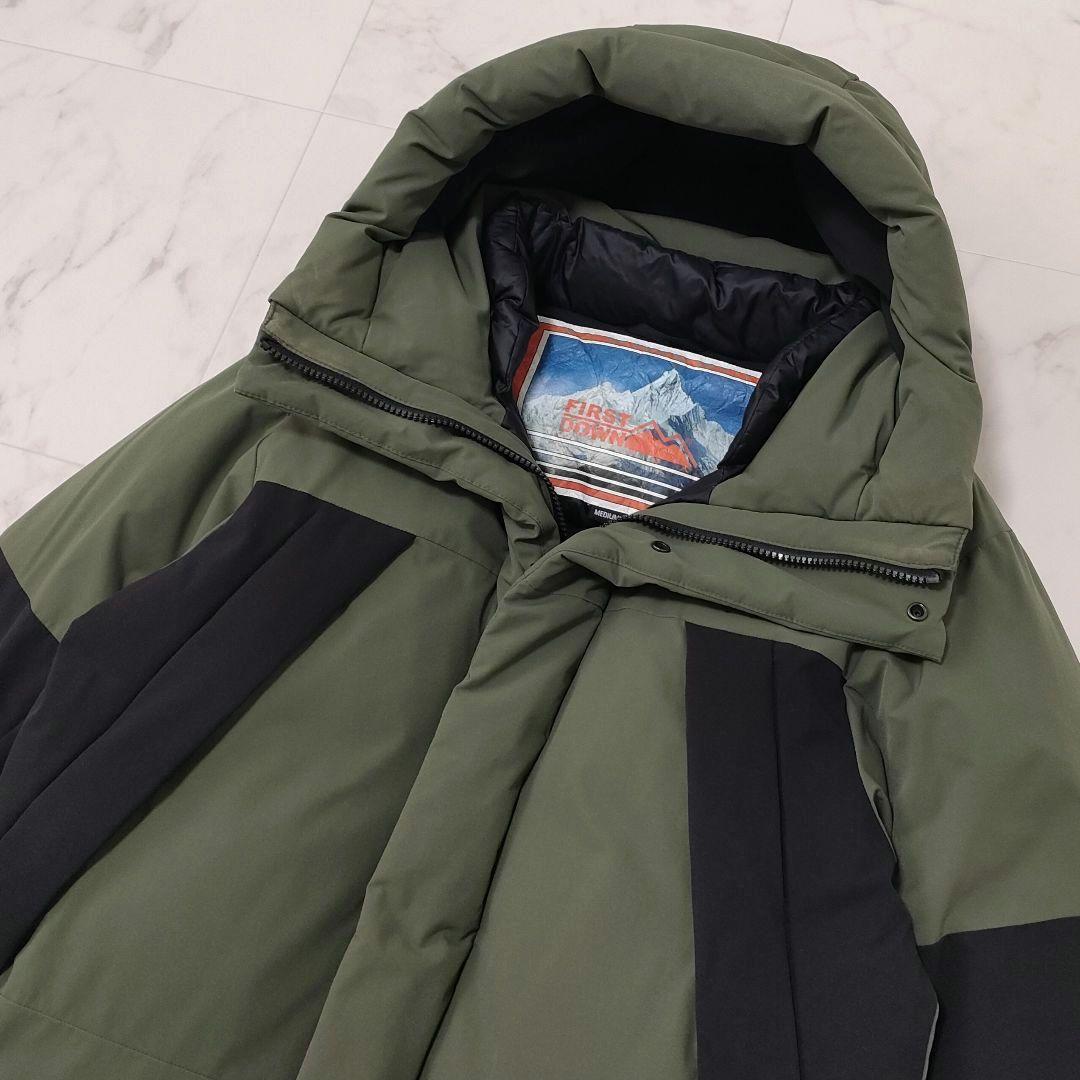 ファーストダウン　別注　パネルショートダウンジャケット　フード　カーキ　Mサイズ