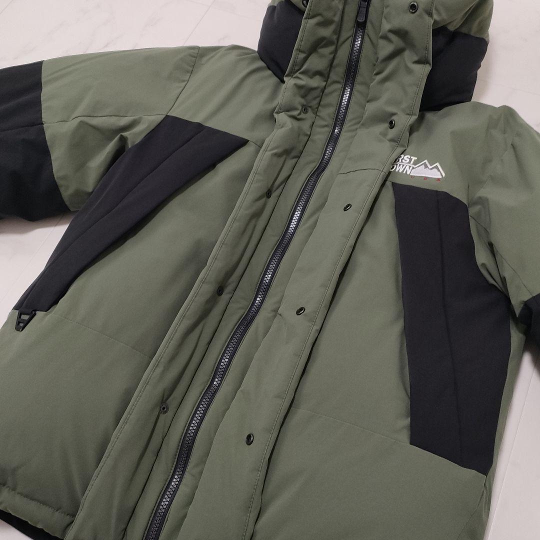 ファーストダウン　別注　パネルショートダウンジャケット　フード　カーキ　Mサイズ