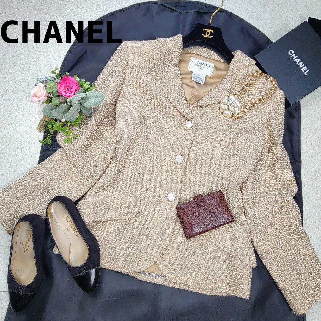 極美品✨CHANEL 98P ジャケット 刺繍 銀ボタン 38 ベージュ
