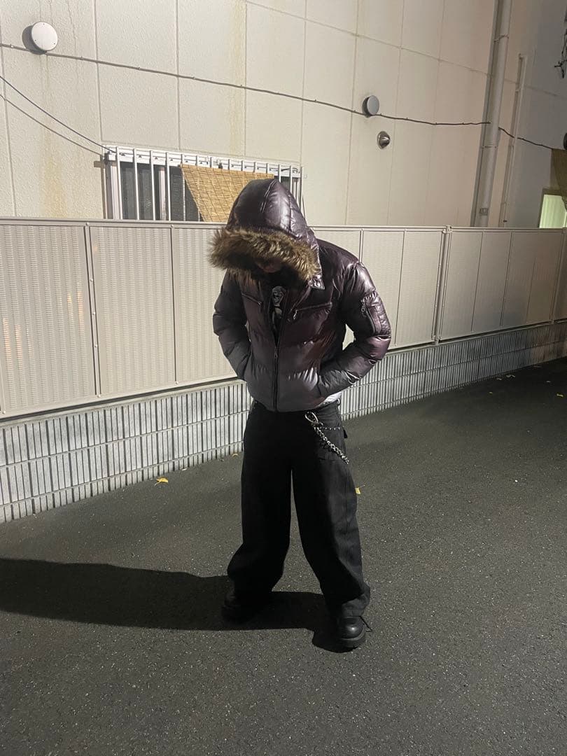 Y2K ファー付きダウンジャケット 平成 ギャル男 光沢 短丈 opium