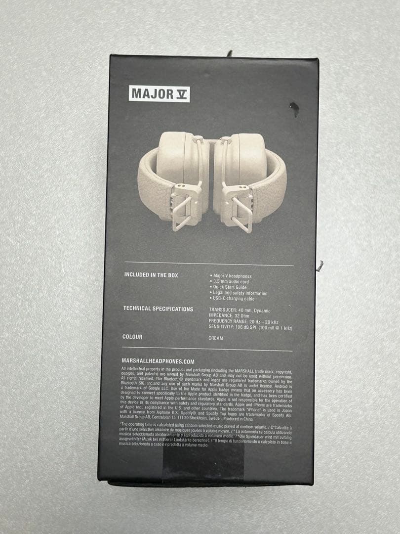 Marshall Major Vワイヤレスヘッドフォン クリーム
