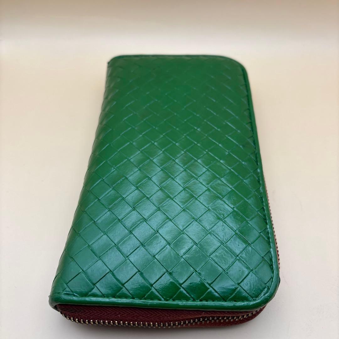 ①◆正規品◆ボッティガヴェネタイントレチャート ラウンドファスナー長財布グリーン
