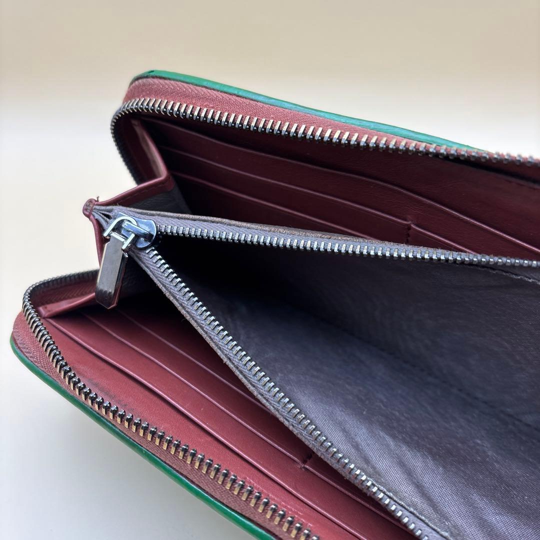 ①◆正規品◆ボッティガヴェネタイントレチャート ラウンドファスナー長財布グリーン