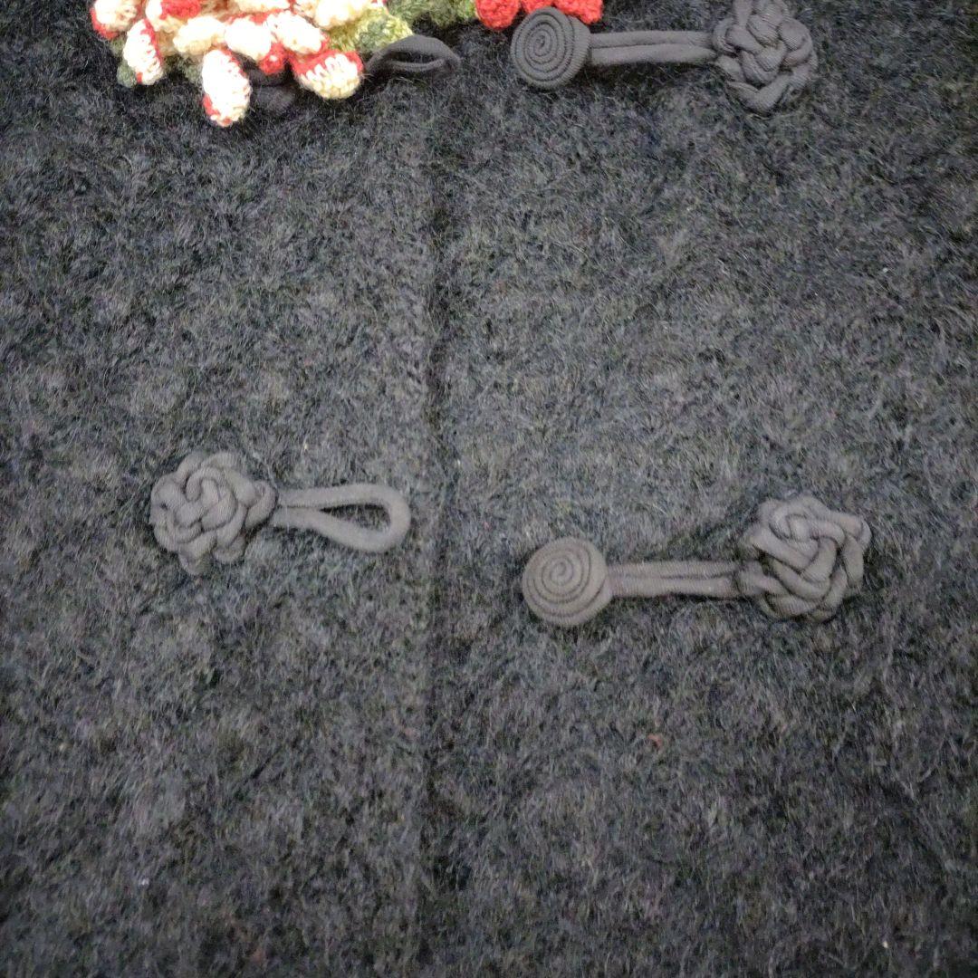 ワンダフルワールド　黒に豪華な花モチーフ付　モヘヤカーディガン 難有り