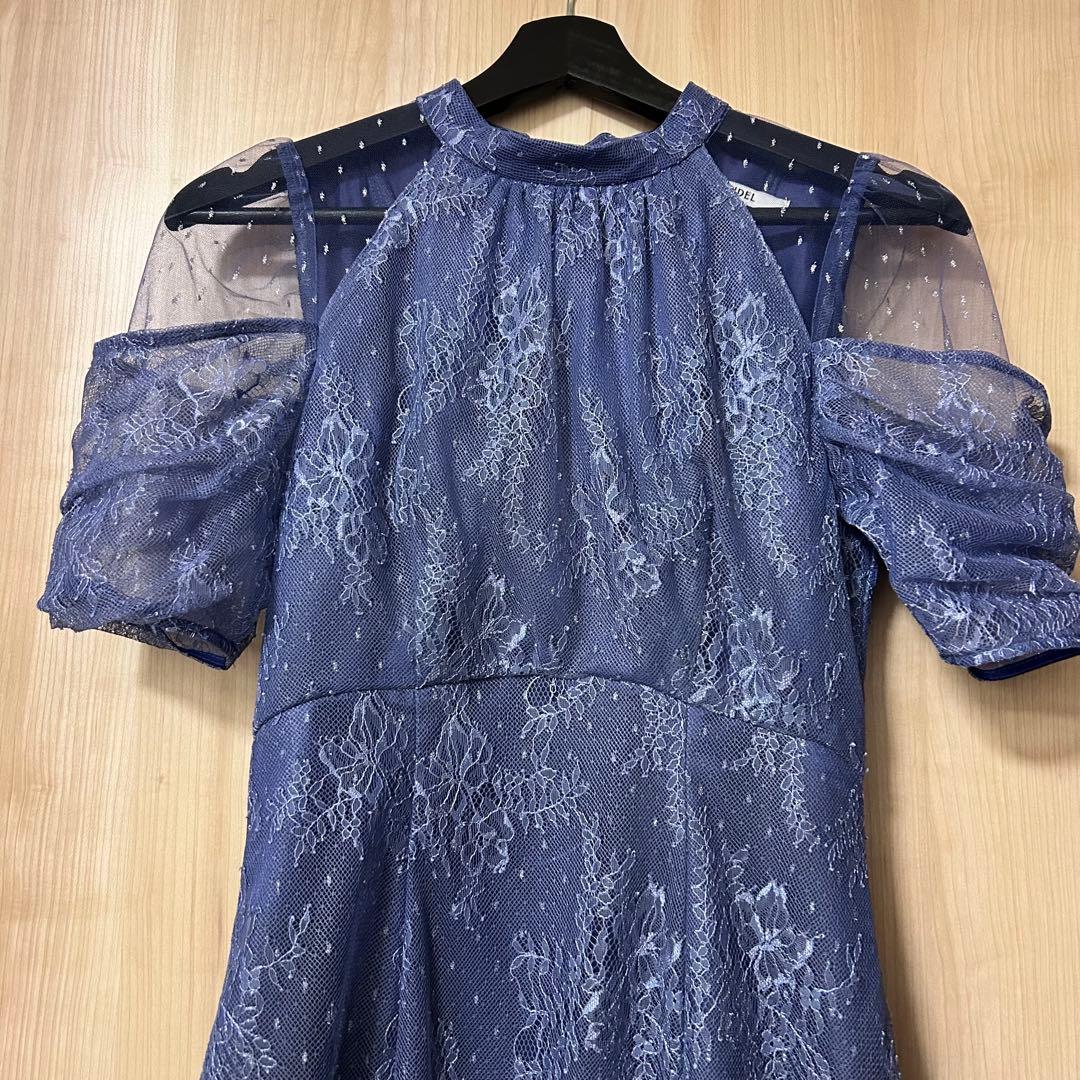 SNIDEL シアーショルダーレースドレス DBLU 0