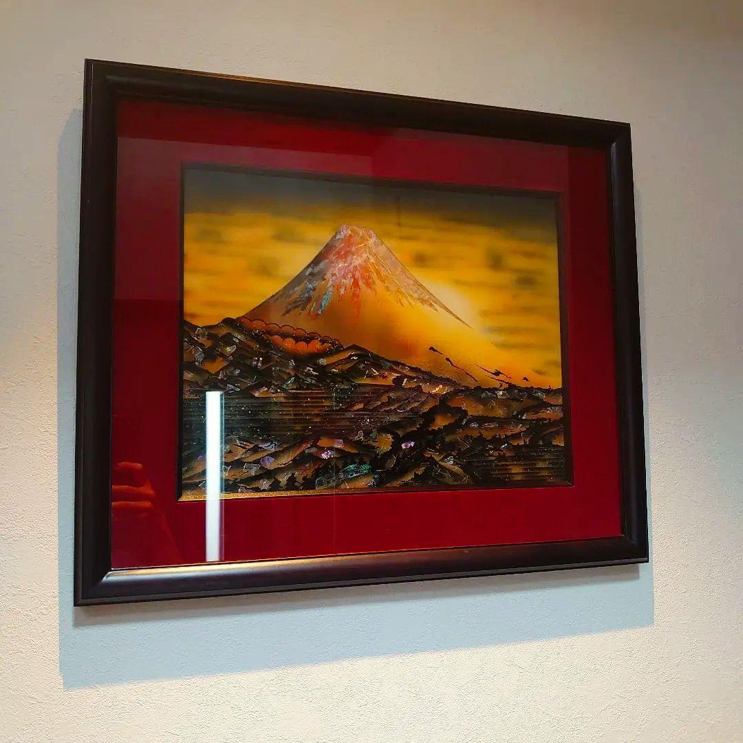 【美品】螺鈿細工　絵画　富士山　縁起物　浮世絵風　一点物