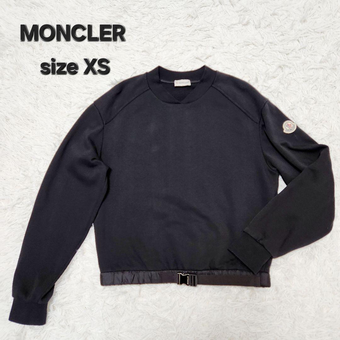 【良品】MONCLER ワッペンロゴ ベルト ナイロン切り替え フード 黒 XS