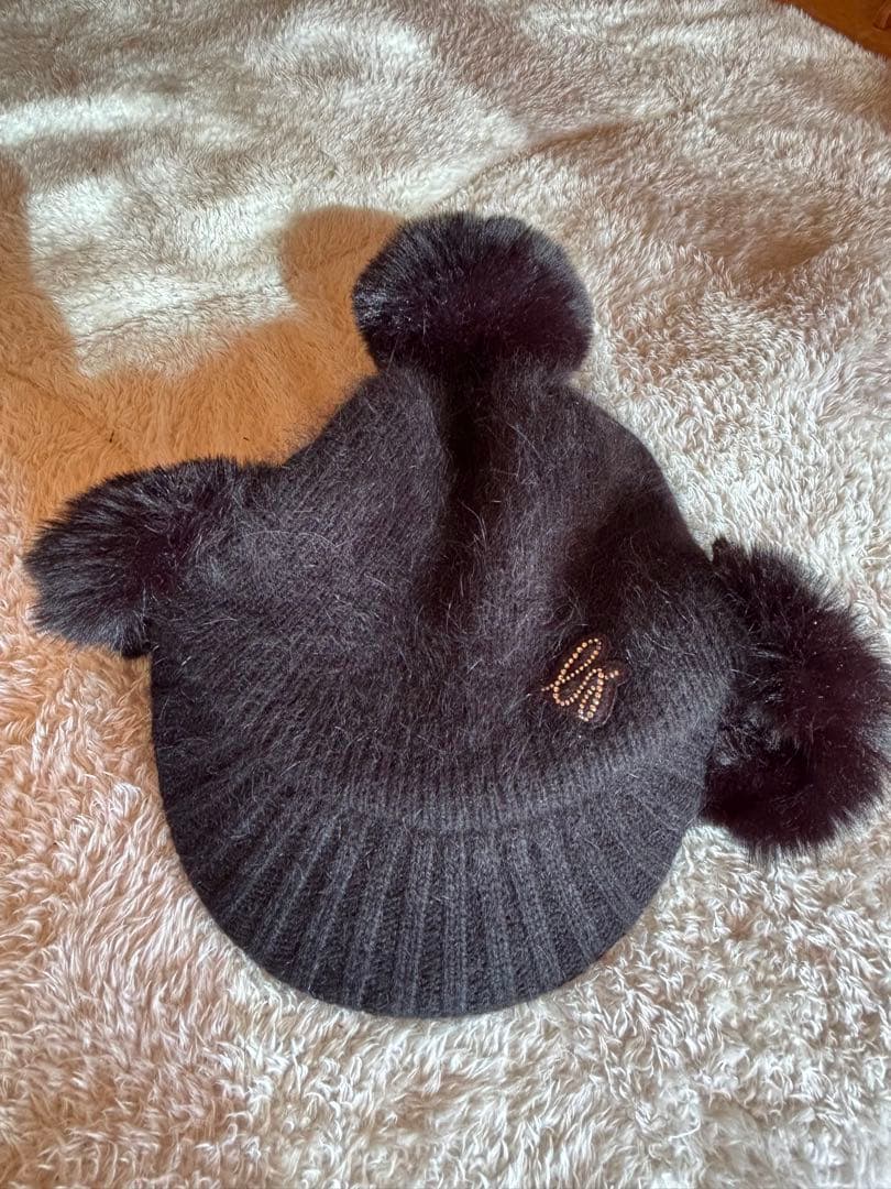 デサント★ビジュー付きニットキャップ★耳当て付き