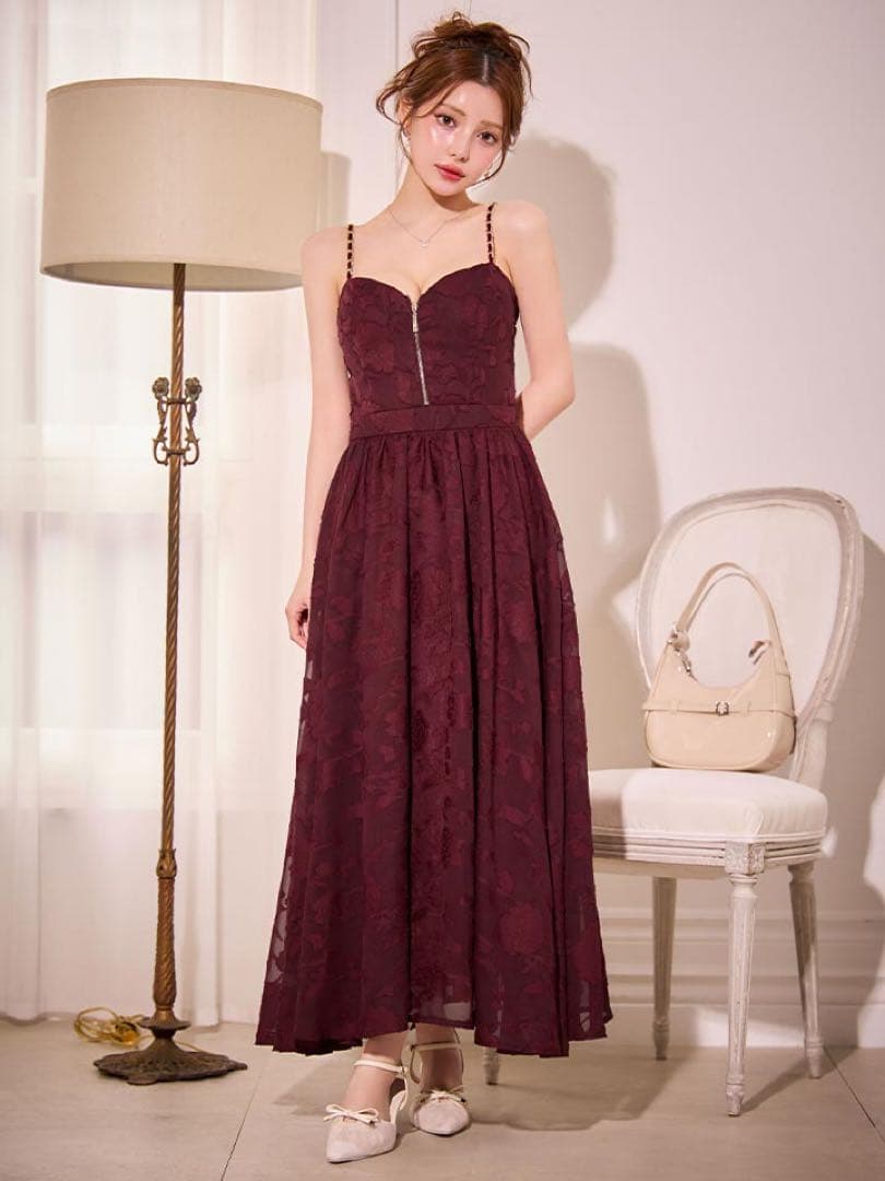 花柄レースシフォンキャミロングドレスwrdM