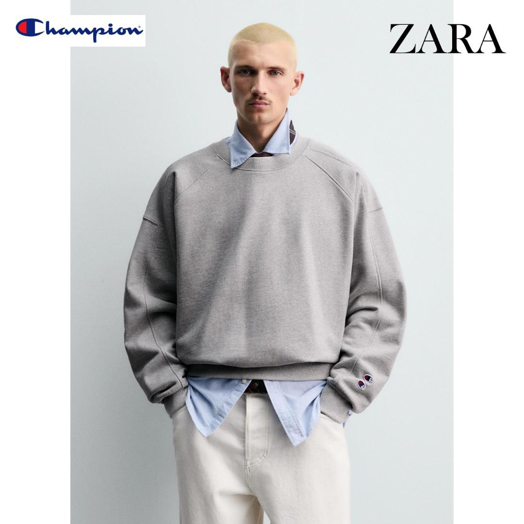 ZARA　チャンピオン パッチ クルーネック スウェットシャツ　L