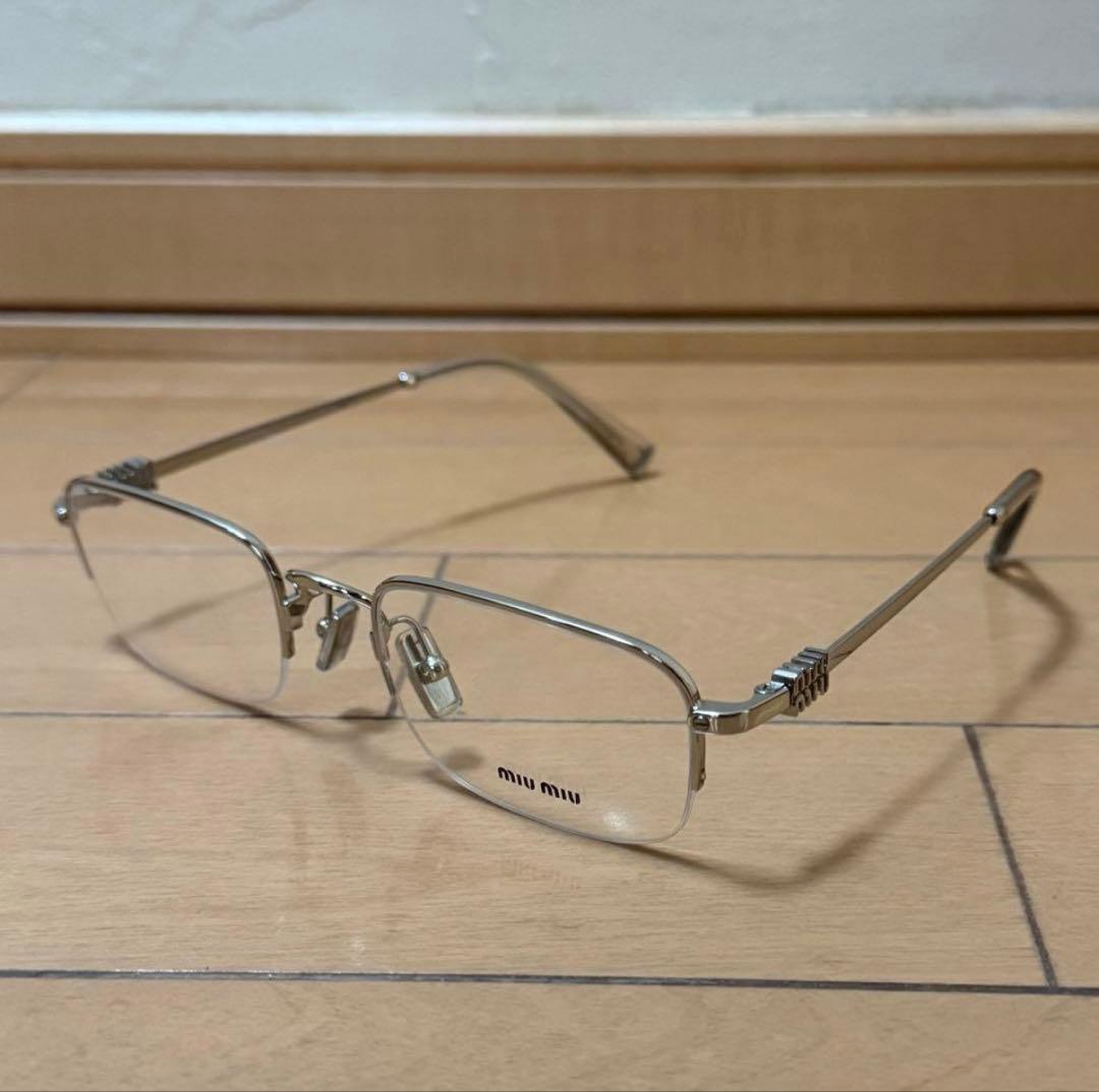 miu miu ミウミウ　シルバー メガネ　伊達メガネ　クリア　リムレス