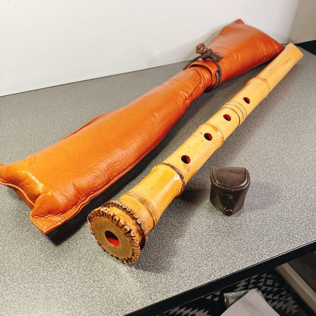 都山流 篁山作 尺八 精華銘 銀三線 銀唄口 55cm