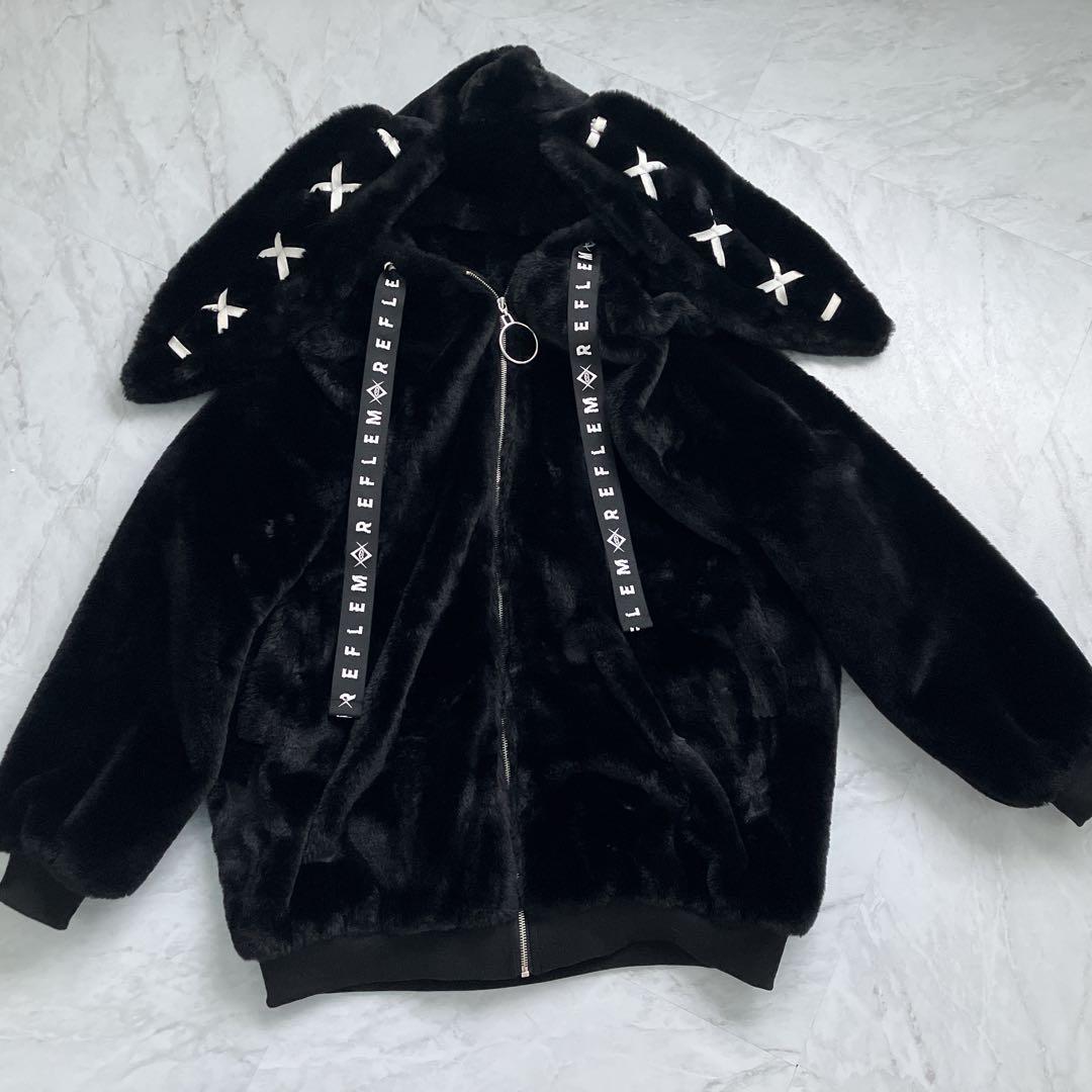 『REFLEM/レフレム』うさ耳BIGファーパーカー/ファーブルゾン ブラック