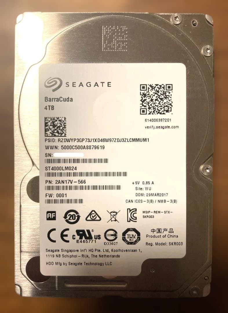 Seagate ST4000LM024（2.5 HDD 15mm厚 4TB）