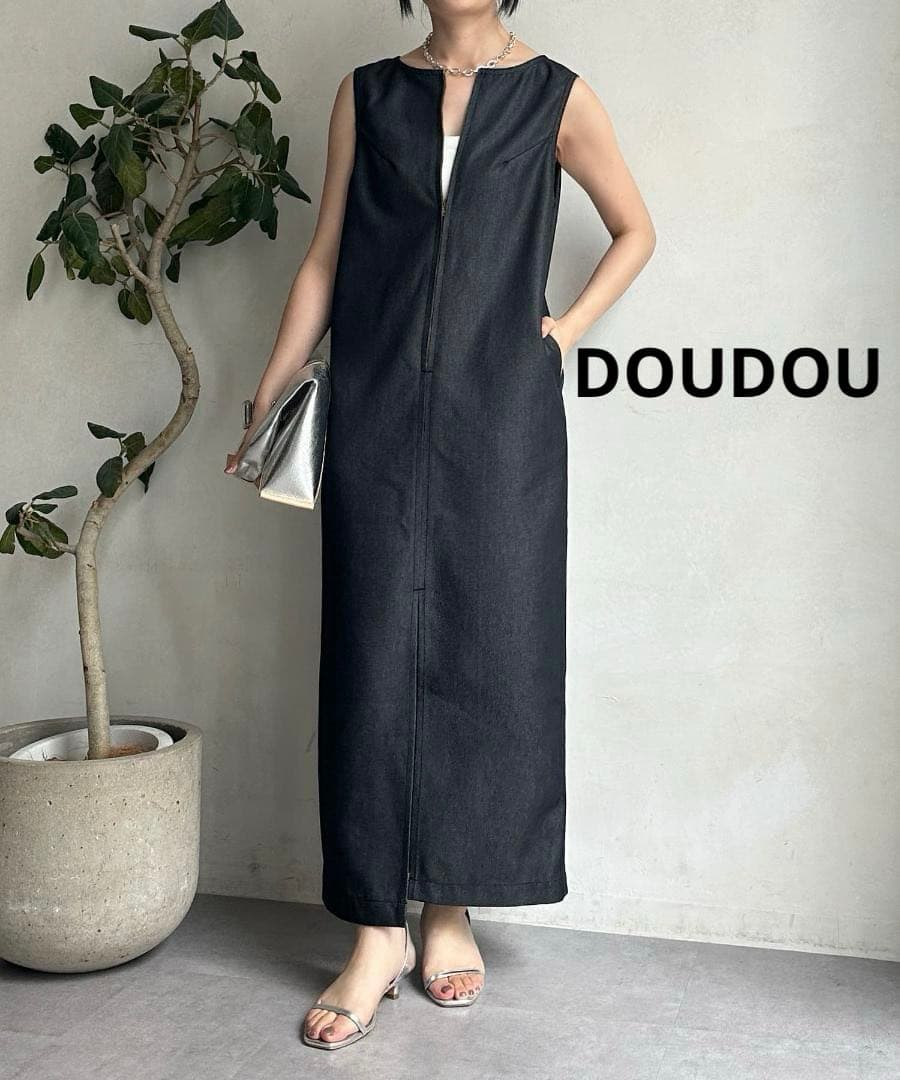 美品　DOUDOU　ドゥドゥ　JAPANデニム　タンクワンピース　ブラック　F