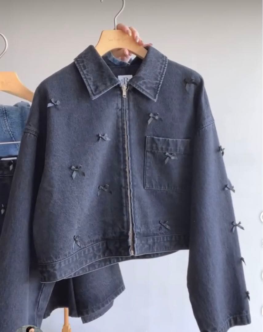 Searoomlyn リボンデニムジャケット　ブラック　フリーサイズ