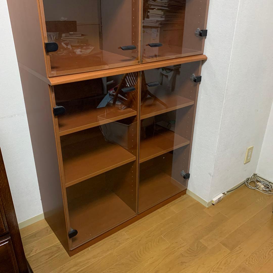 送料込　レトロなガラス扉付き本棚　180✖️85✖️35 可動棚　収納力大
