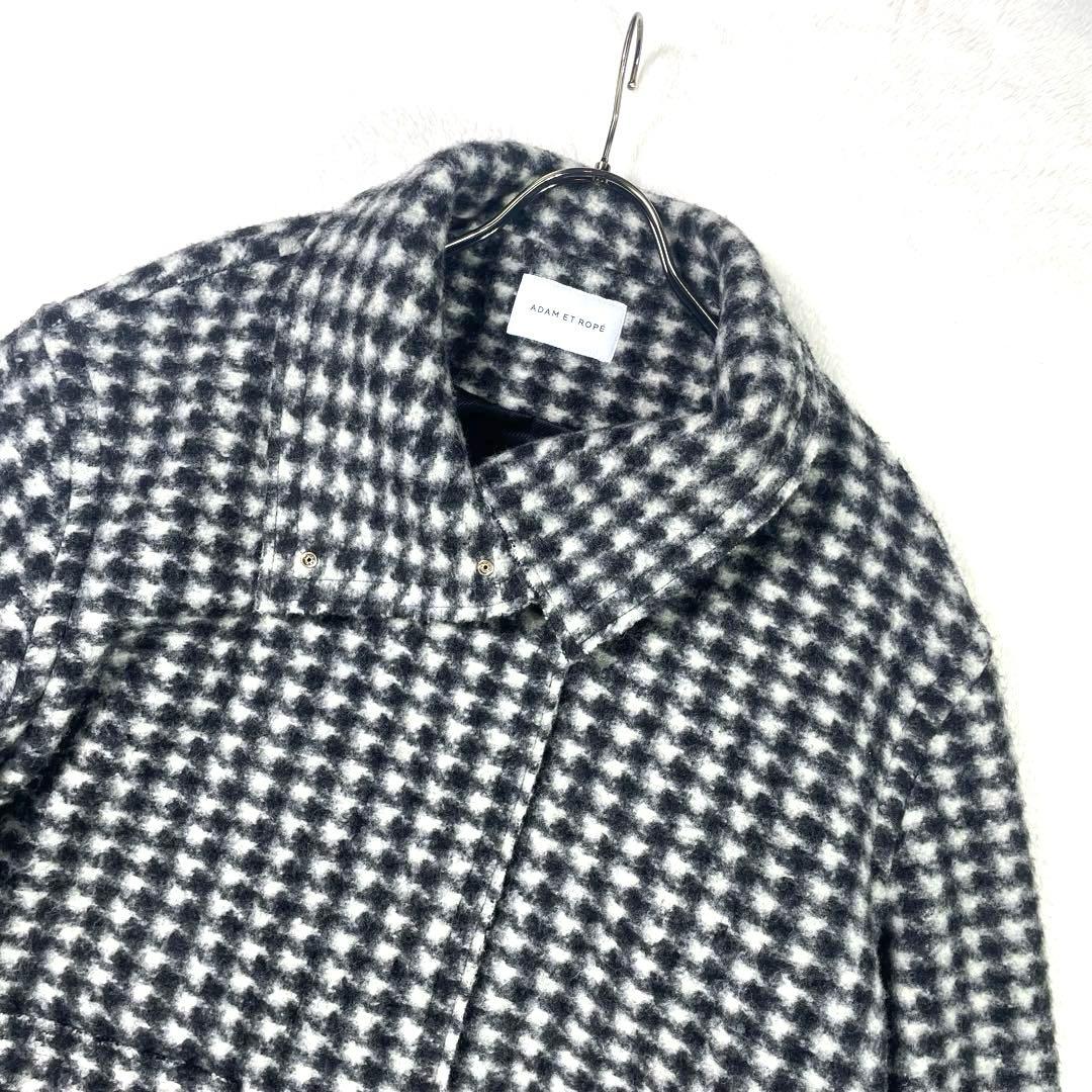 ADAM ET ROPE スタンドカラー コート ウール混 千鳥格子 フリー