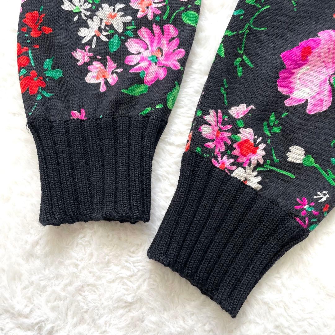 LEONARD シルク混フルジップカーディガン フラワー ブラック L