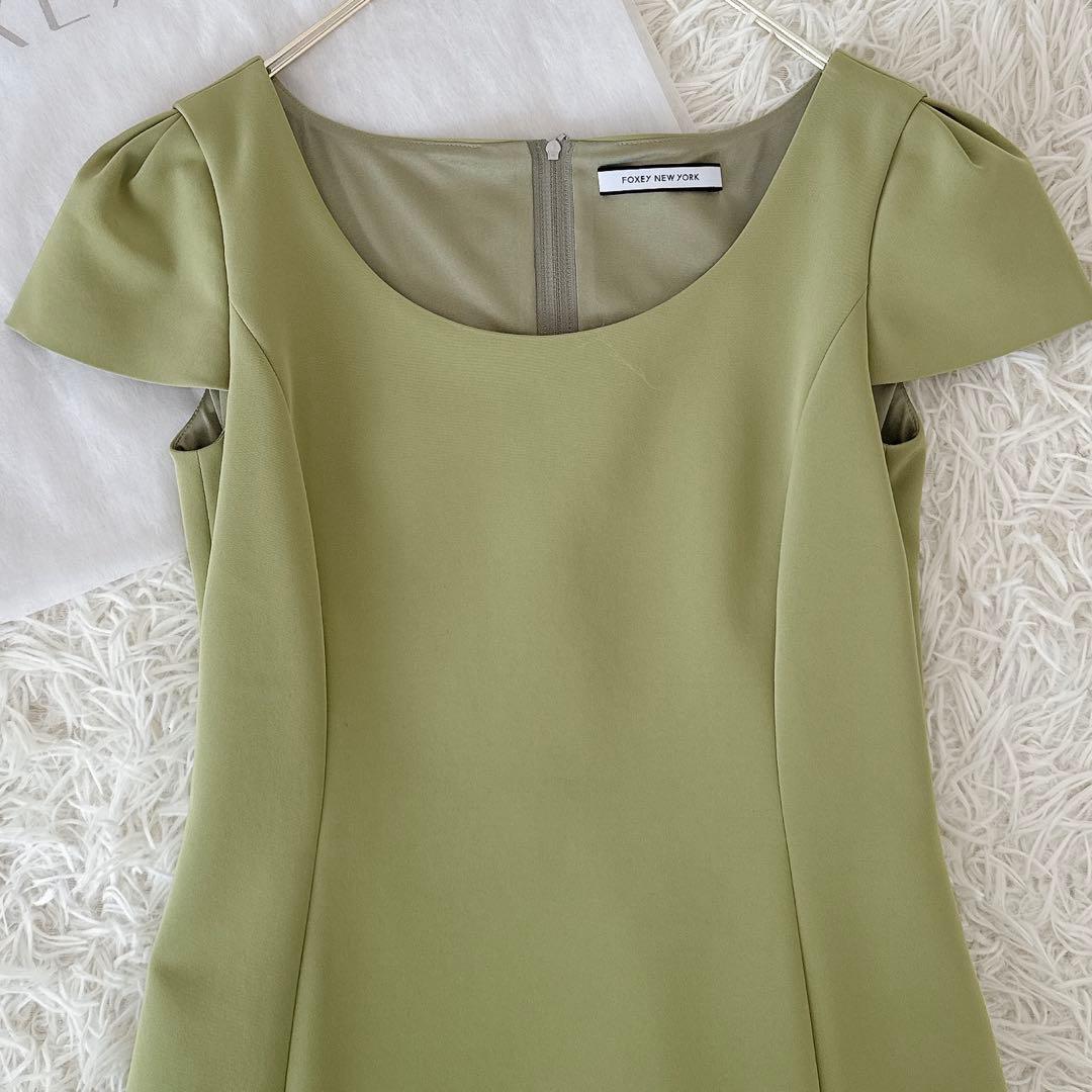 未使用級 フォクシー✨ギャザーフレアワンピース フレンチスリーブ 不織布カバー付