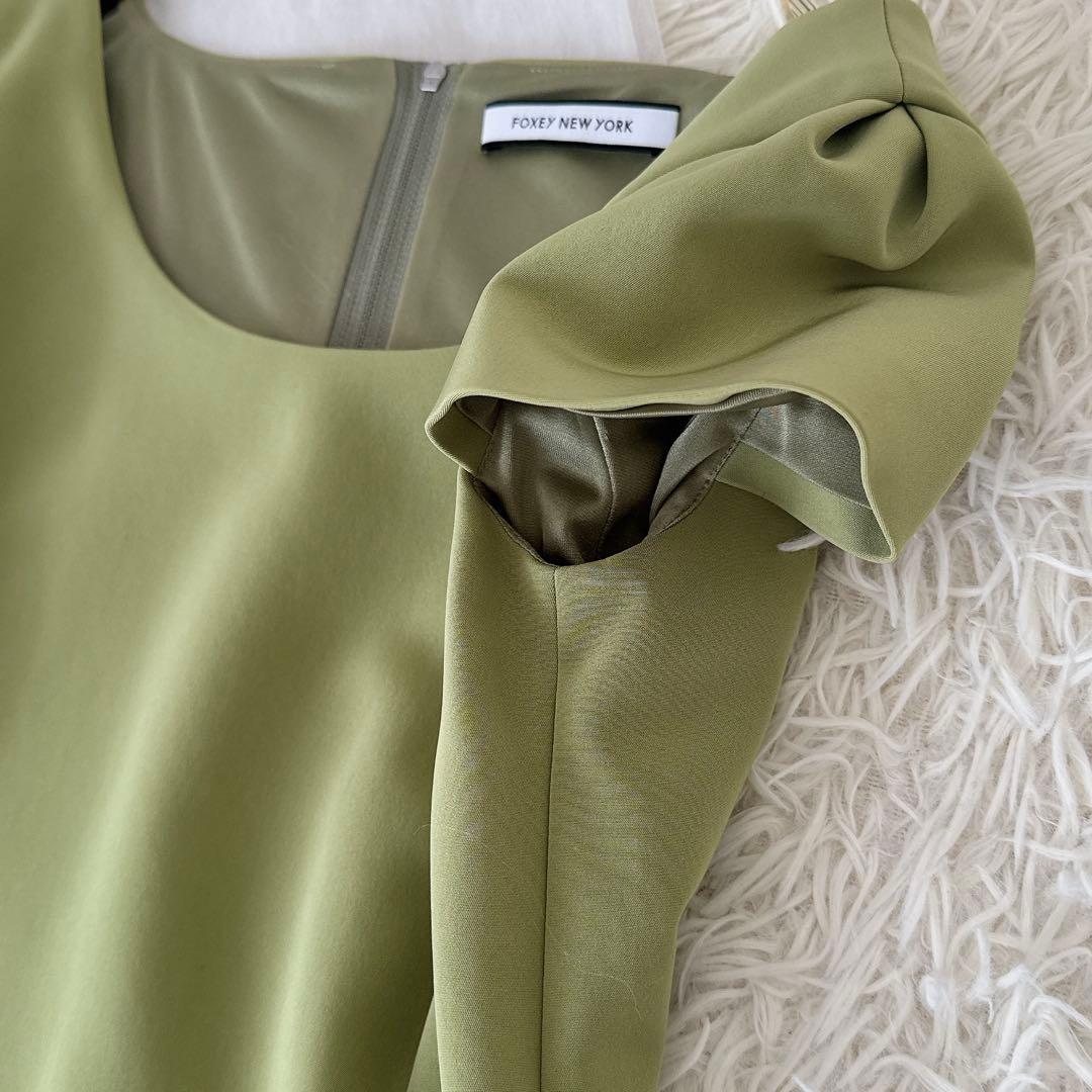 未使用級 フォクシー✨ギャザーフレアワンピース フレンチスリーブ 不織布カバー付