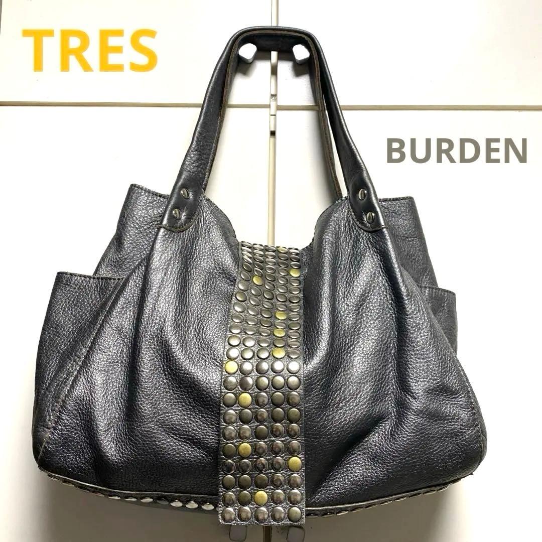 【TRES 】スタッズ　ショルダー　レザー　本革　Y2K トートバッグ　ブロンズ